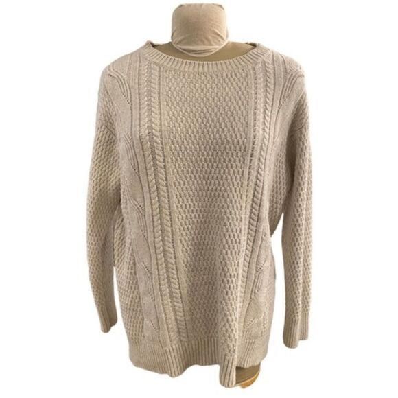 Gap Boyfriend Cable Knit Sweater Cream XL Cotton/Poly/Wool Blend - Picture 1 of 12